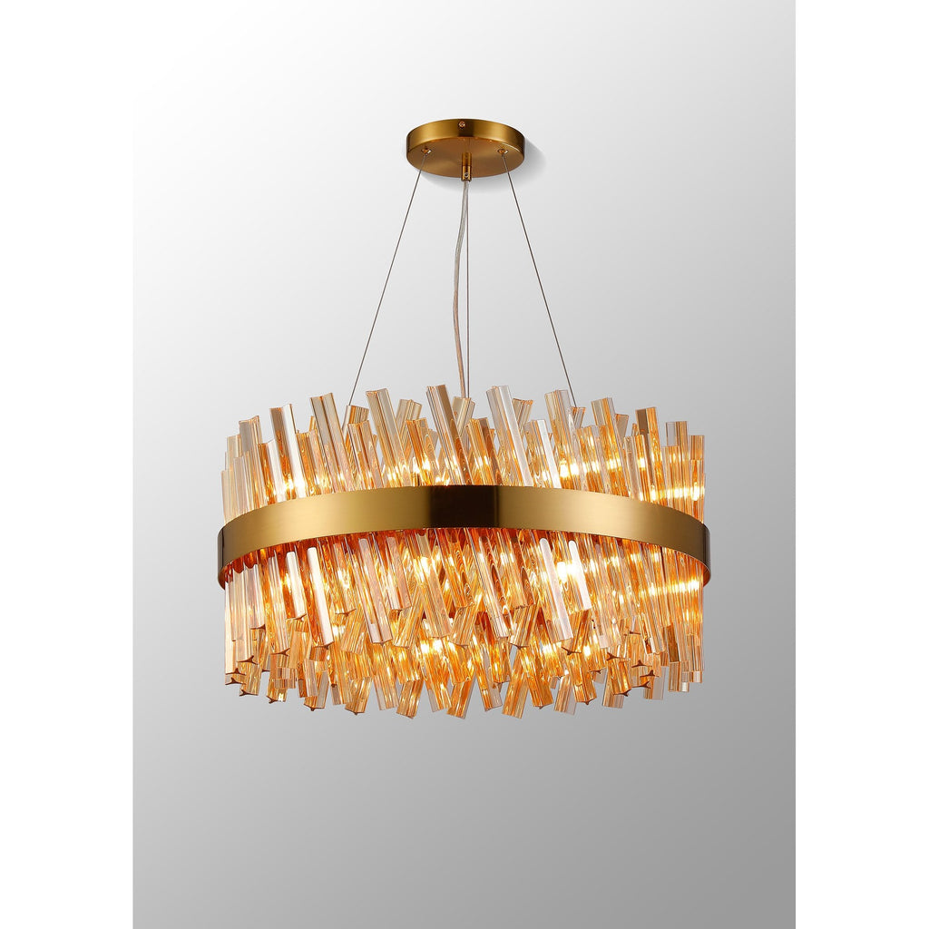 NL9500BR/AM9 Kaffer 18 Light Round Pendant Brass Amber