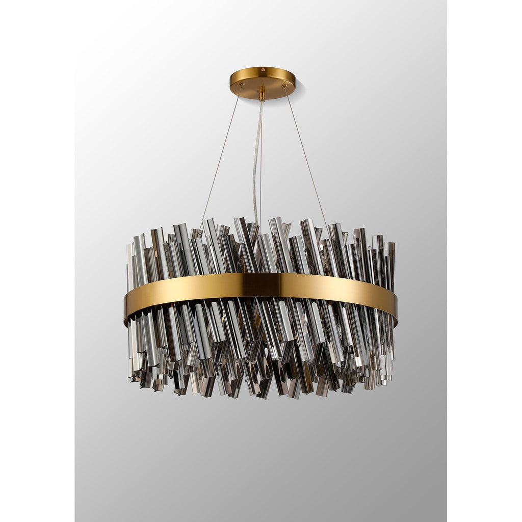 NL9500BR/SM9 Kaffer 18 Light Round Pendant Brass Smoke
