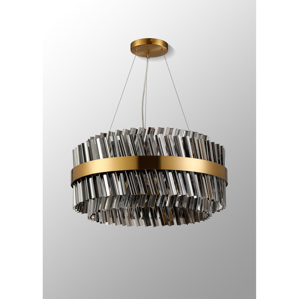 NL9500BR/SM9 Kaffer 18 Light Round Pendant Brass Smoke