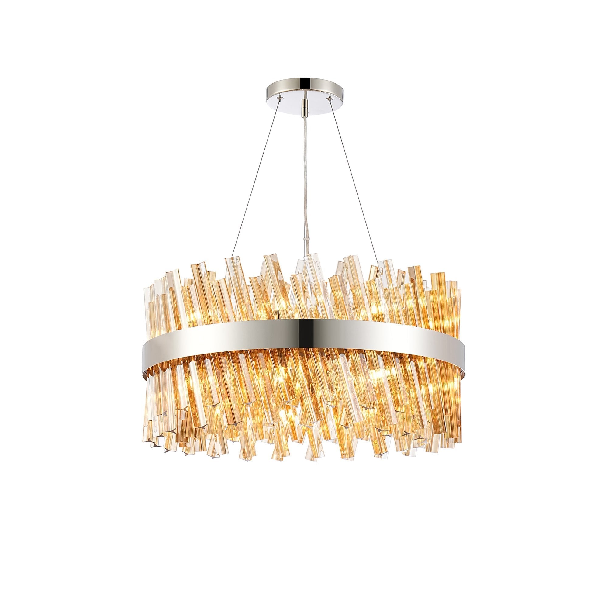 NL9500PN/AM9 Kaffer 18 Light Round Pendant Polished Nickel Amber