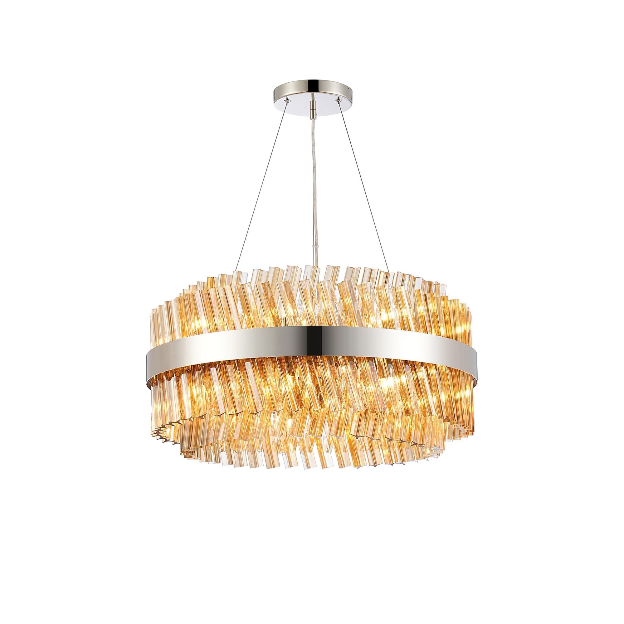 NL9500PN/AM9 Kaffer 18 Light Round Pendant Polished Nickel Amber