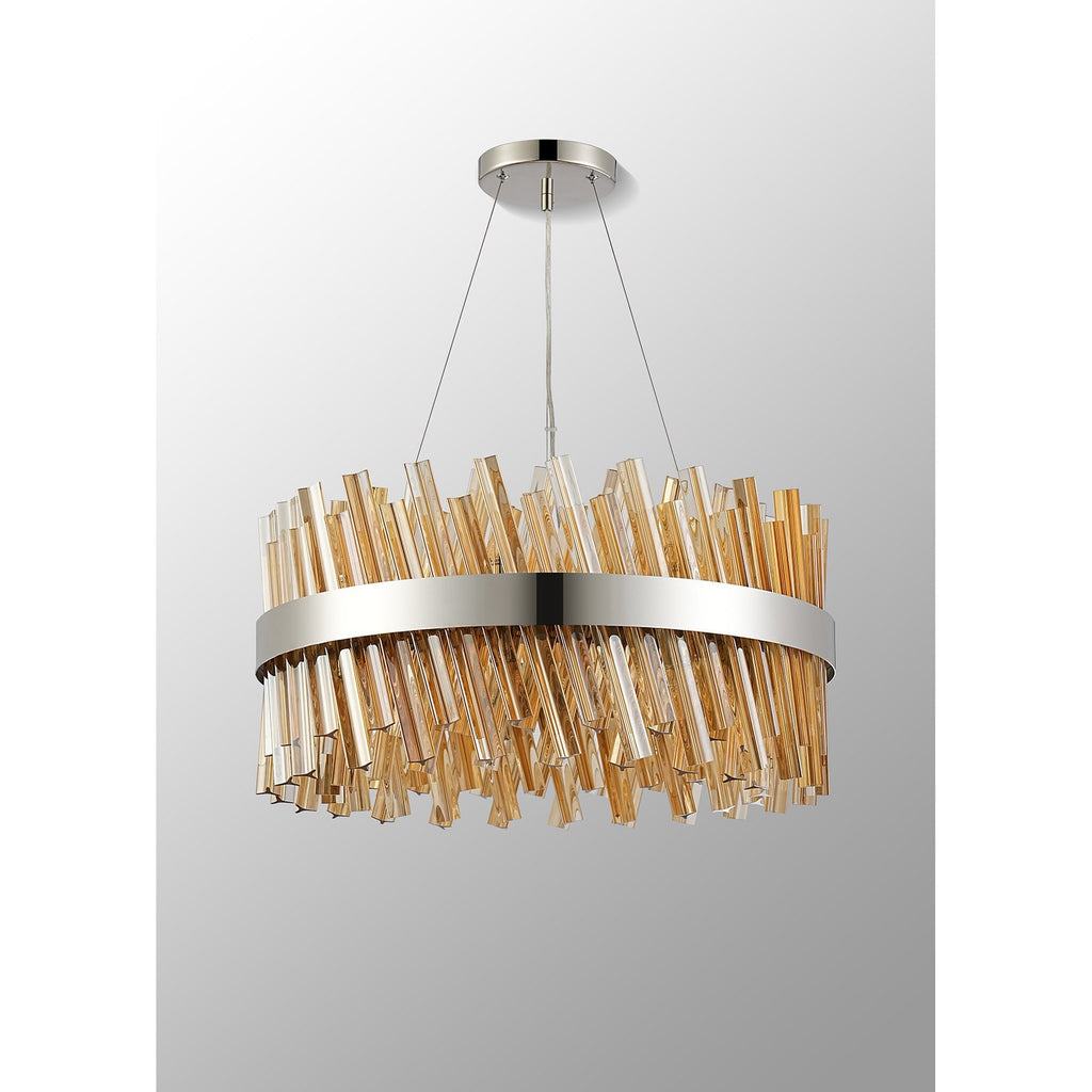 NL9500PN/AM9 Kaffer 18 Light Round Pendant Polished Nickel Amber