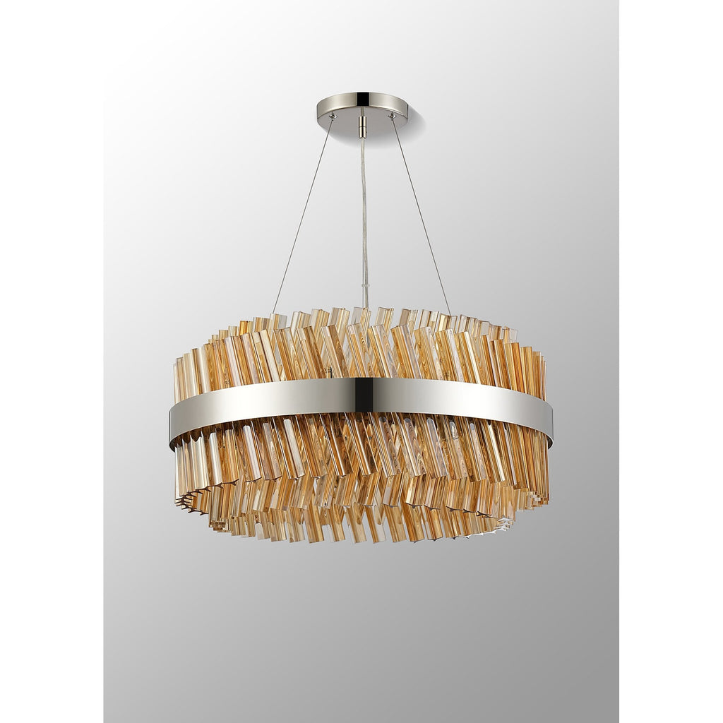 NL9500PN/AM9 Kaffer 18 Light Round Pendant Polished Nickel Amber