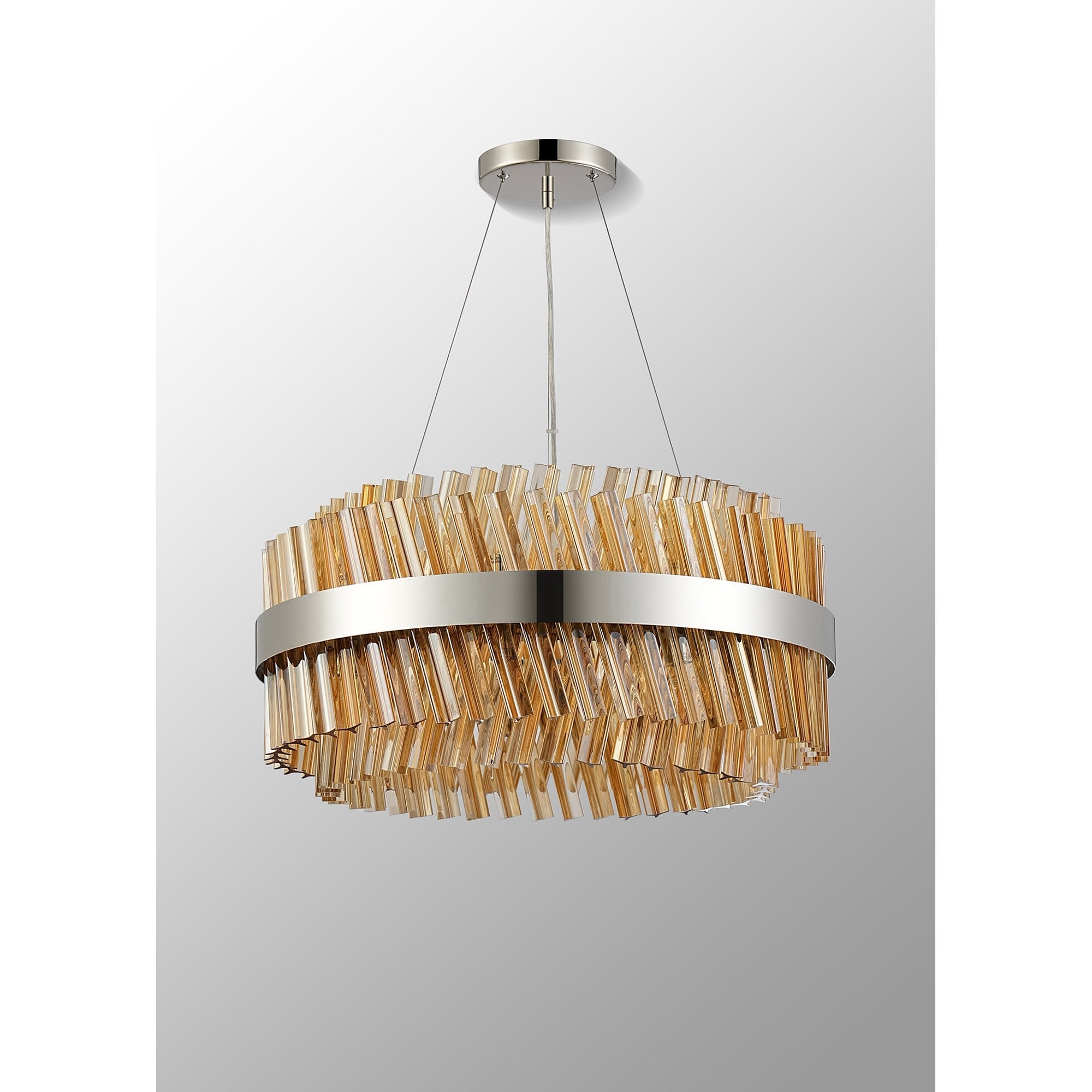 NL9500PN/AM9 Kaffer 18 Light Round Pendant Polished Nickel Amber
