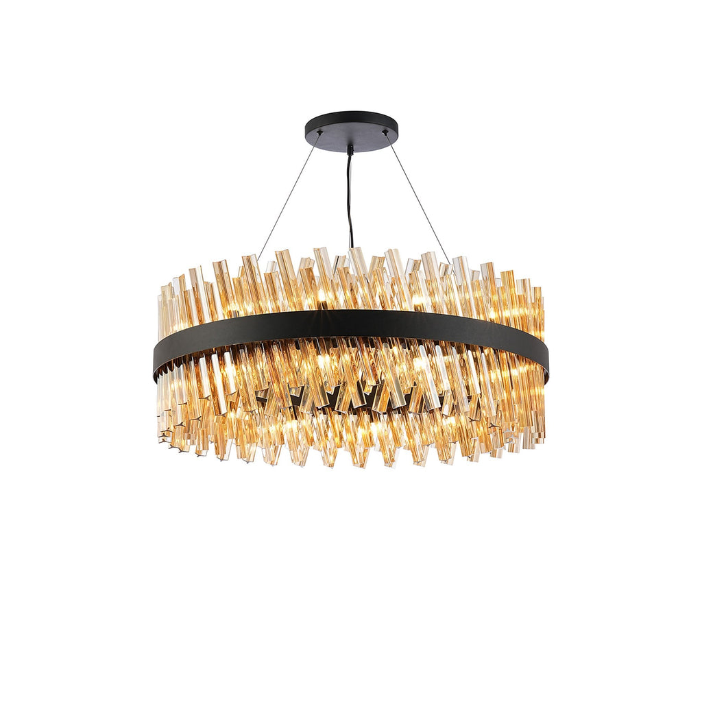 NL9502BL/AM9 Kaffer 24 Light Round Pendant Satin Black Amber