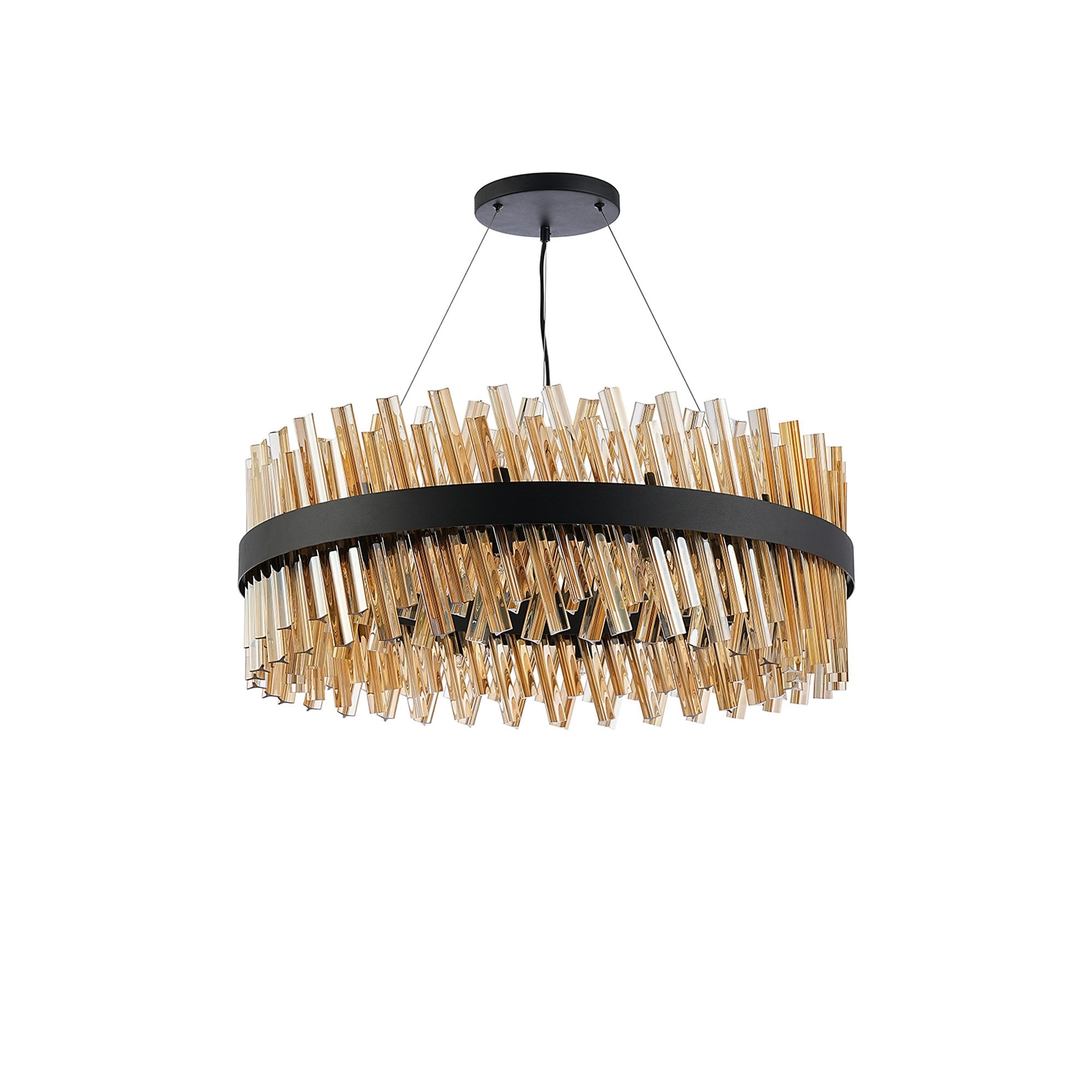 NL9502BL/AM9 Kaffer 24 Light Round Pendant Satin Black Amber