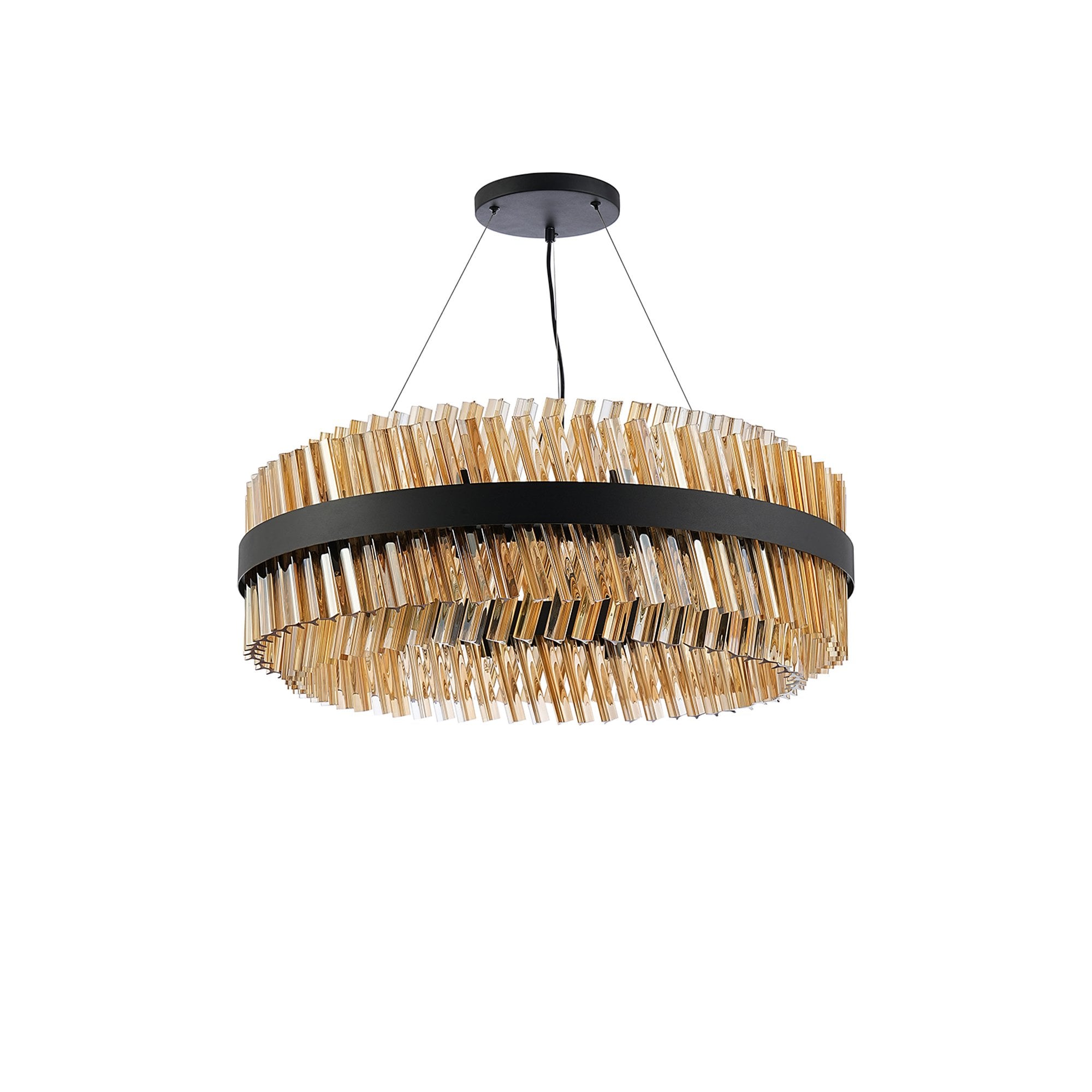 NL9502BL/AM9 Kaffer 24 Light Round Pendant Satin Black Amber