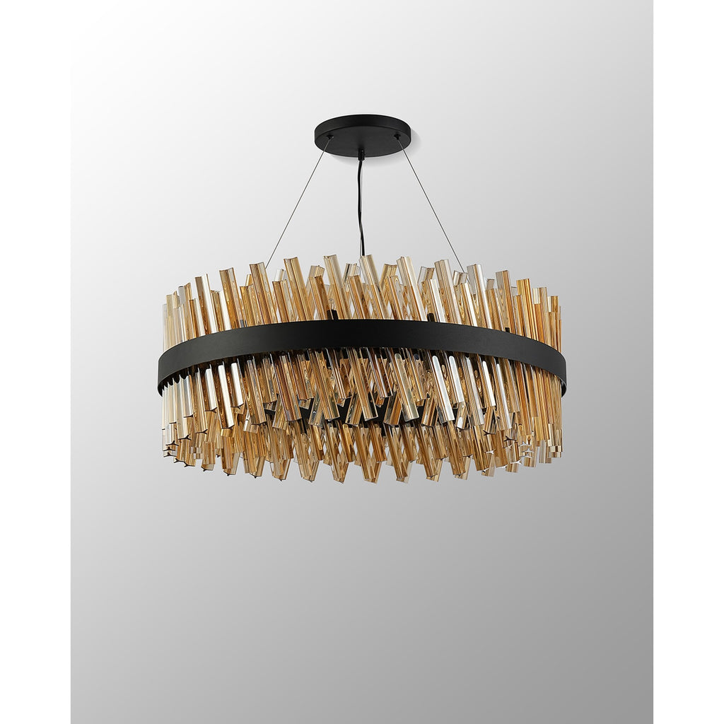 NL9502BL/AM9 Kaffer 24 Light Round Pendant Satin Black Amber