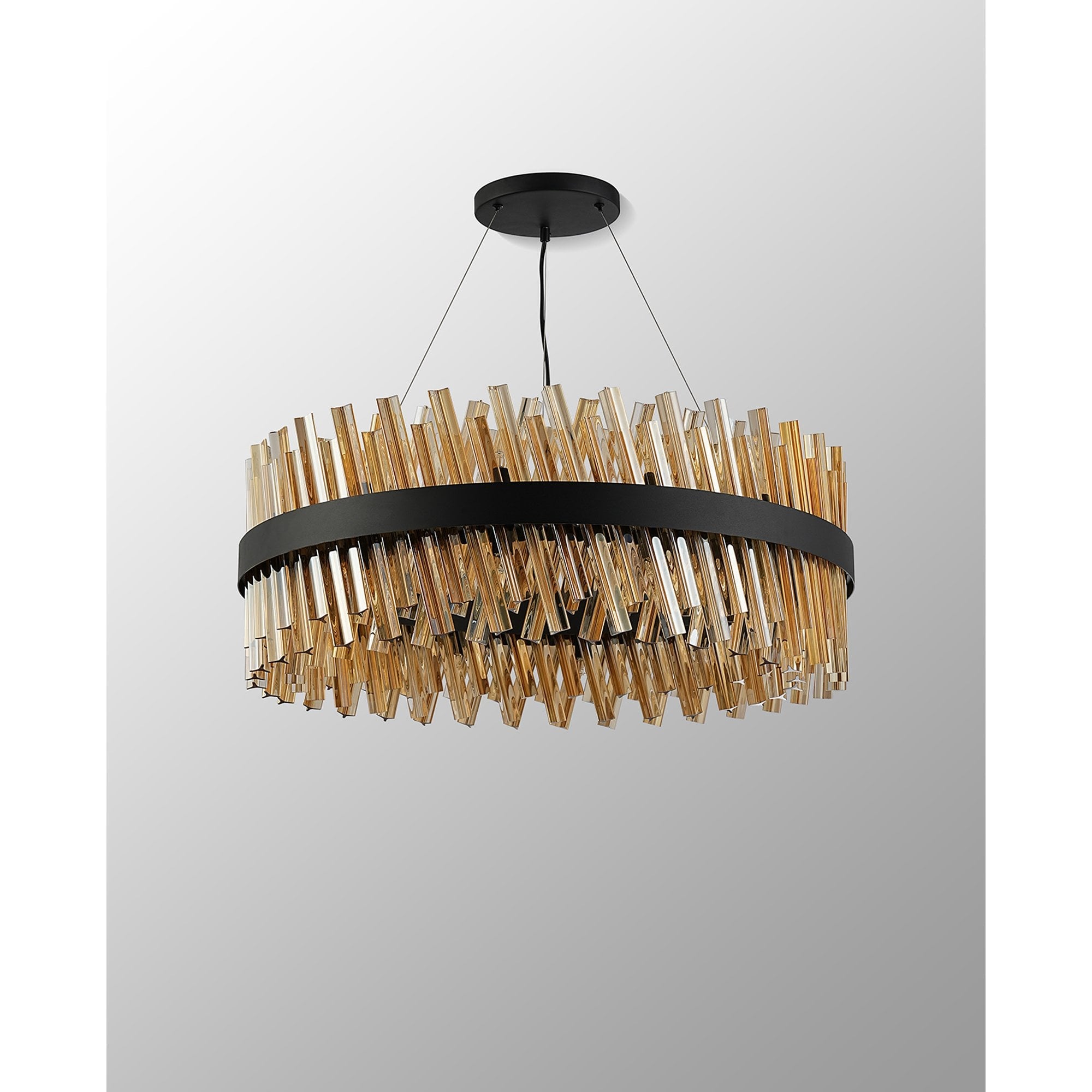 NL9502BL/AM9 Kaffer 24 Light Round Pendant Satin Black Amber