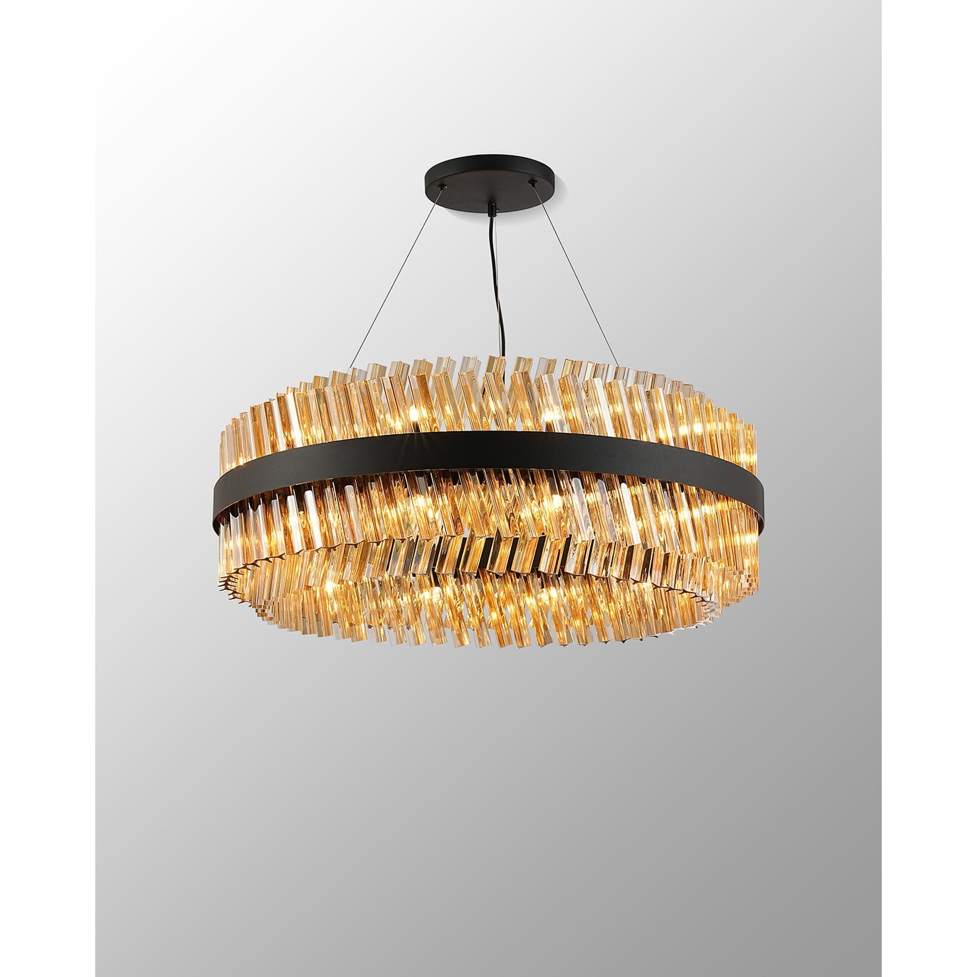 NL9502BL/AM9 Kaffer 24 Light Round Pendant Satin Black Amber