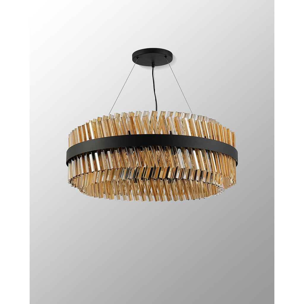 NL9502BL/AM9 Kaffer 24 Light Round Pendant Satin Black Amber