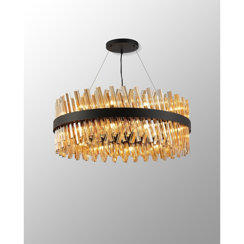 NL9502BL/AM9 Kaffer 24 Light Round Pendant Satin Black Amber