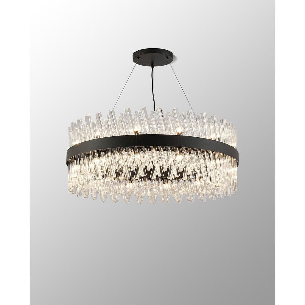 NL9502BL/CL9 Kaffer 24 Light Round Pendant Satin Black Clear