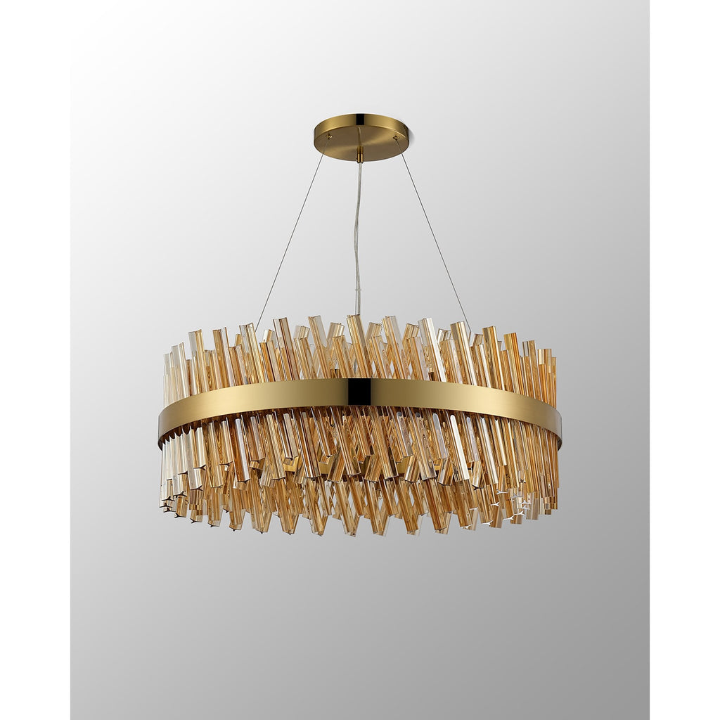 NL9502BR/AM9 Kaffer 24 Light Round Pendant Brass Amber
