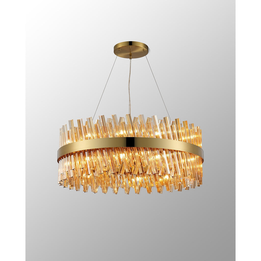 NL9502BR/AM9 Kaffer 24 Light Round Pendant Brass Amber