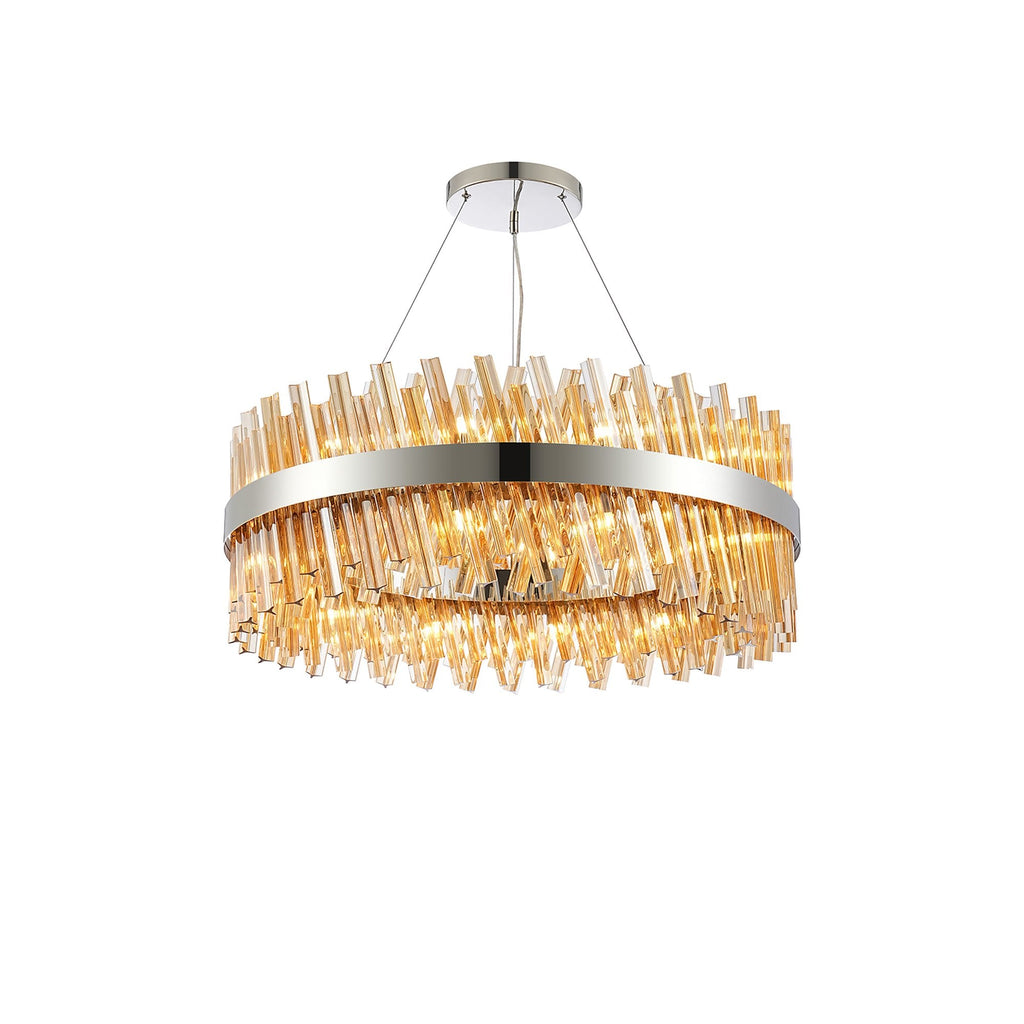 NL9502PN/AM9 Kaffer 24 Light Round Pendant Polished Nickel Amber