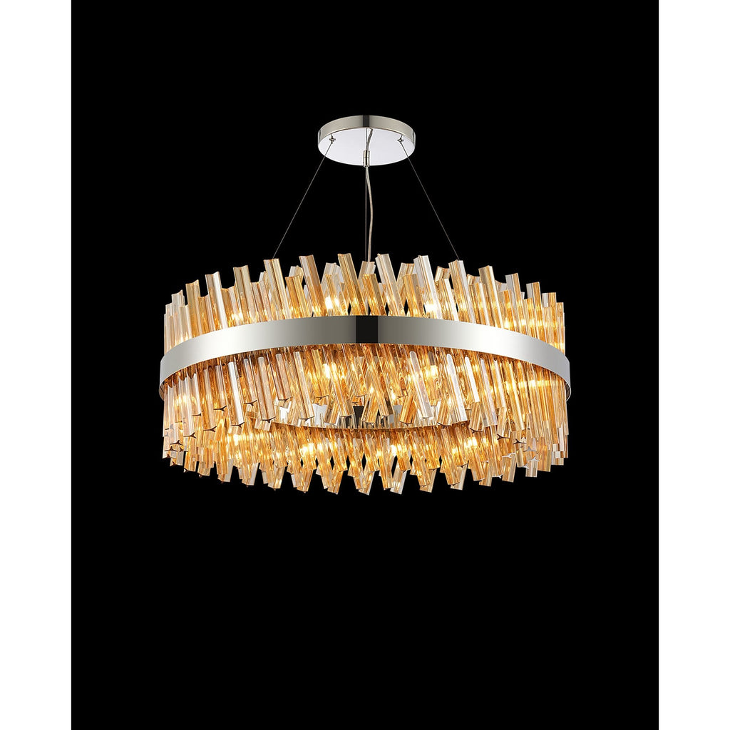 NL9502PN/AM9 Kaffer 24 Light Round Pendant Polished Nickel Amber
