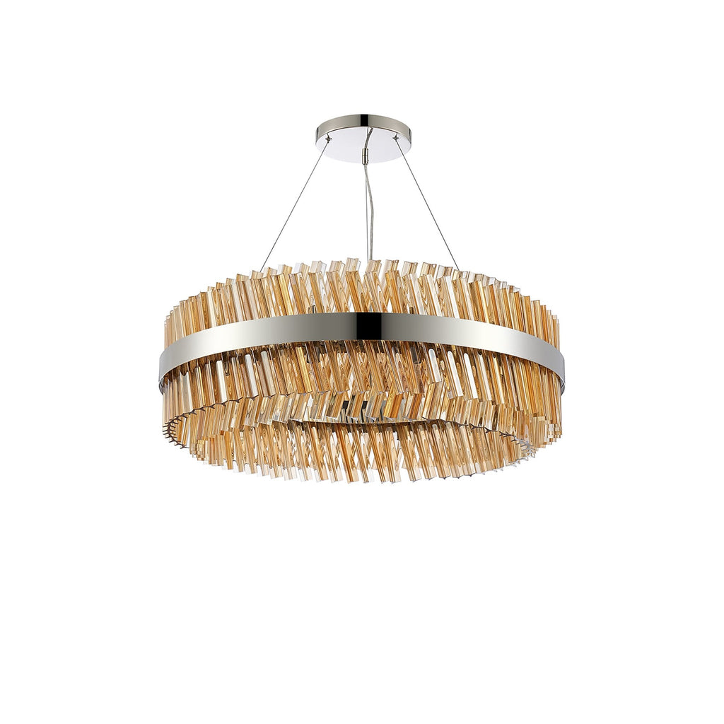 NL9502PN/AM9 Kaffer 24 Light Round Pendant Polished Nickel Amber