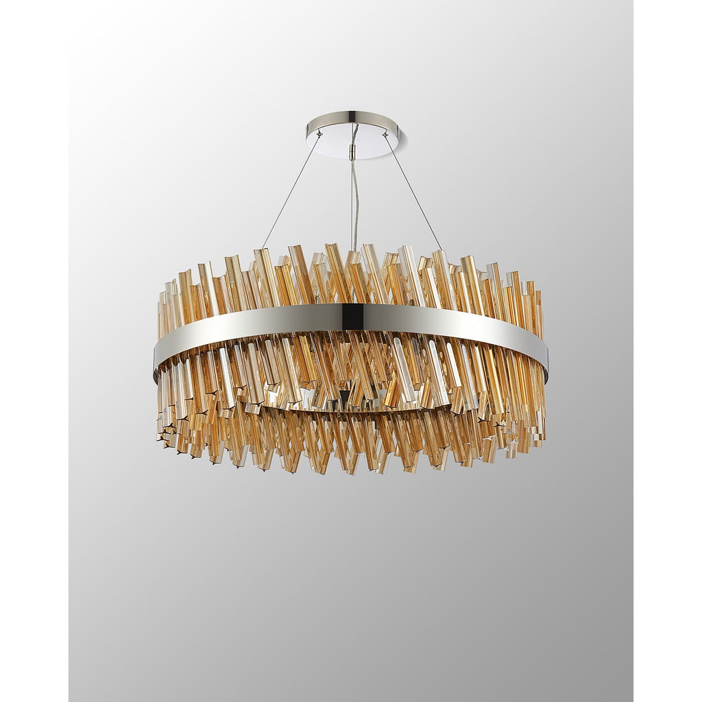 NL9502PN/AM9 Kaffer 24 Light Round Pendant Polished Nickel Amber