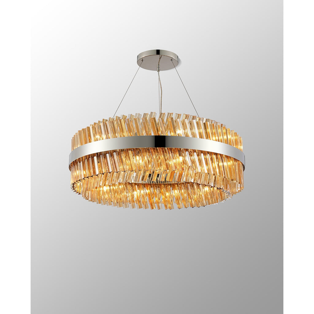 NL9502PN/AM9 Kaffer 24 Light Round Pendant Polished Nickel Amber