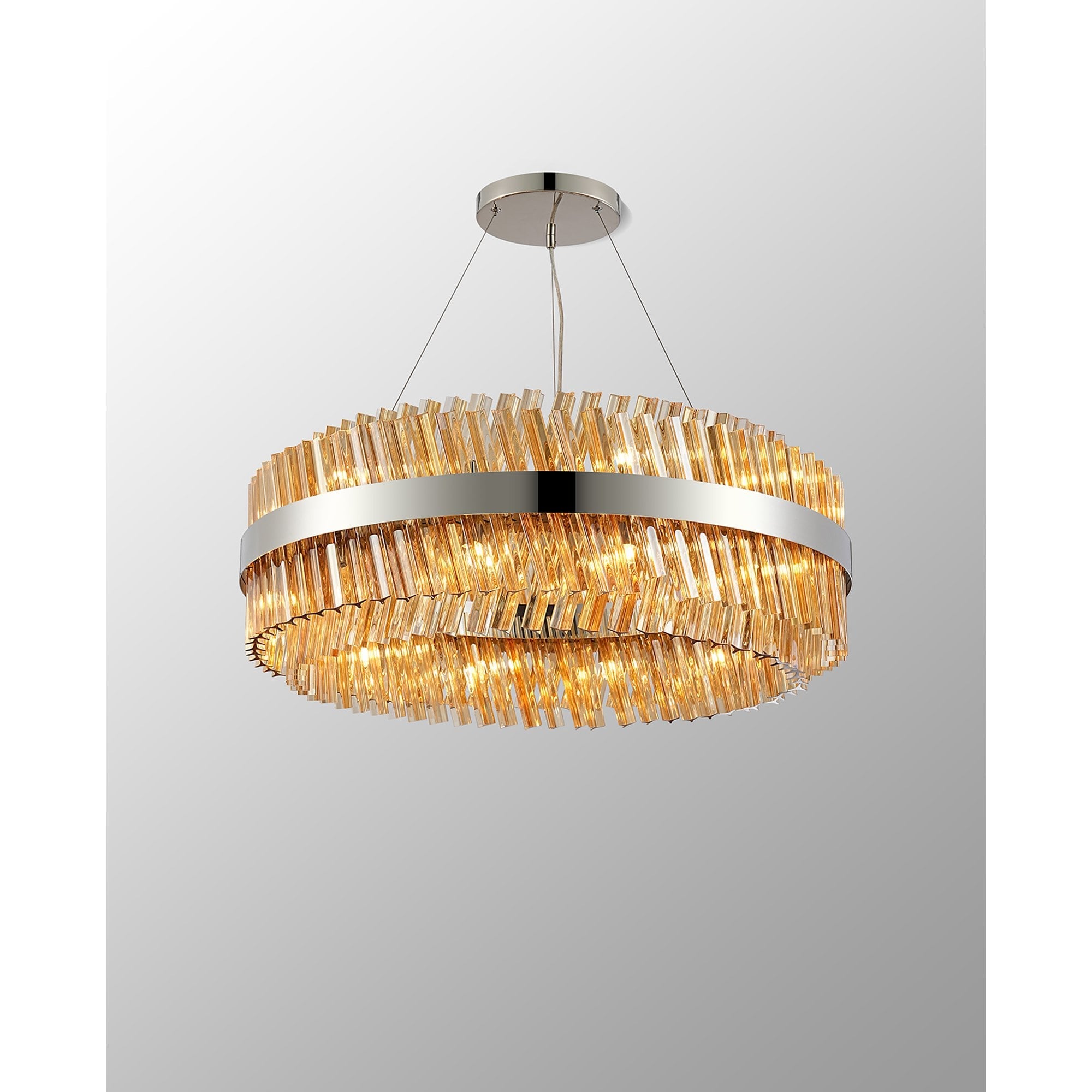 NL9502PN/AM9 Kaffer 24 Light Round Pendant Polished Nickel Amber
