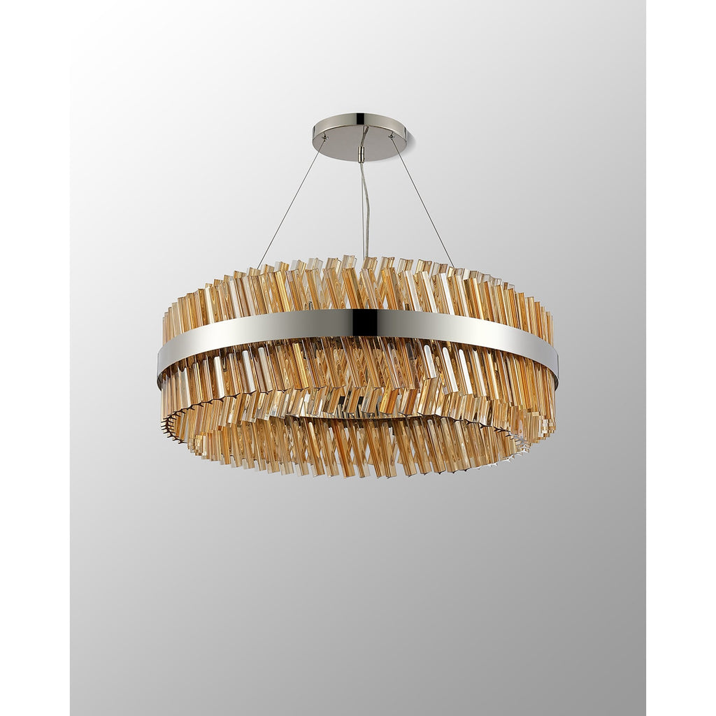 NL9502PN/AM9 Kaffer 24 Light Round Pendant Polished Nickel Amber