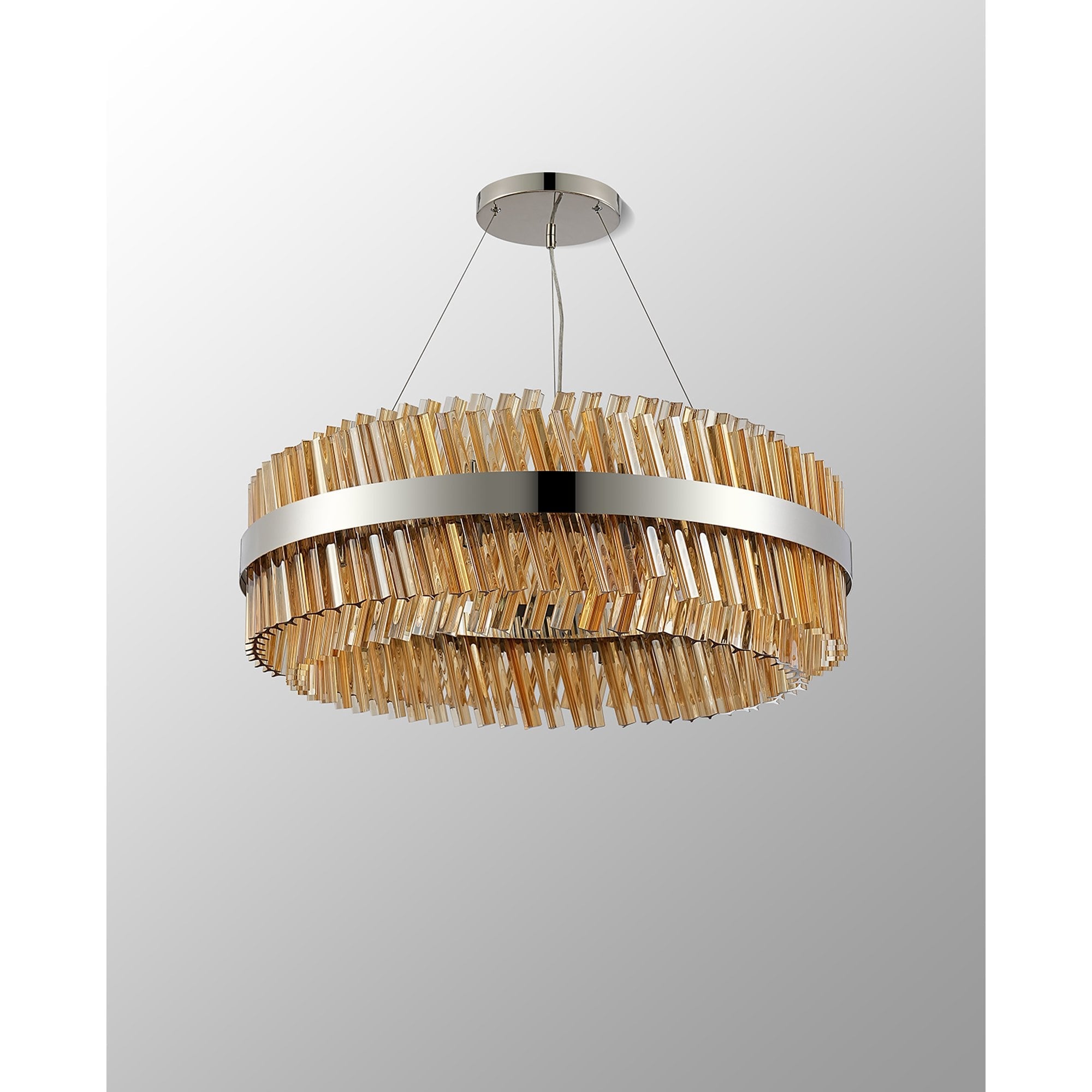 NL9502PN/AM9 Kaffer 24 Light Round Pendant Polished Nickel Amber