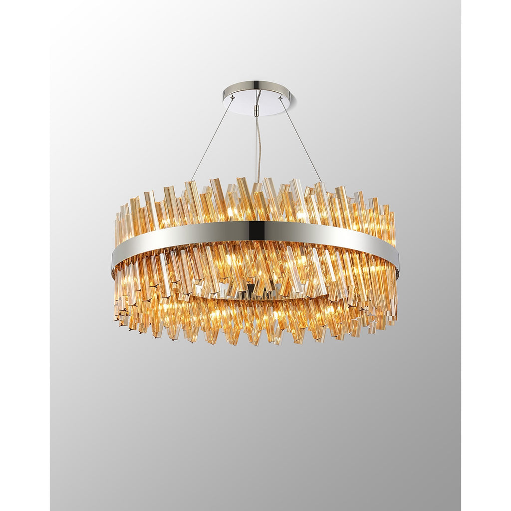 NL9502PN/AM9 Kaffer 24 Light Round Pendant Polished Nickel Amber