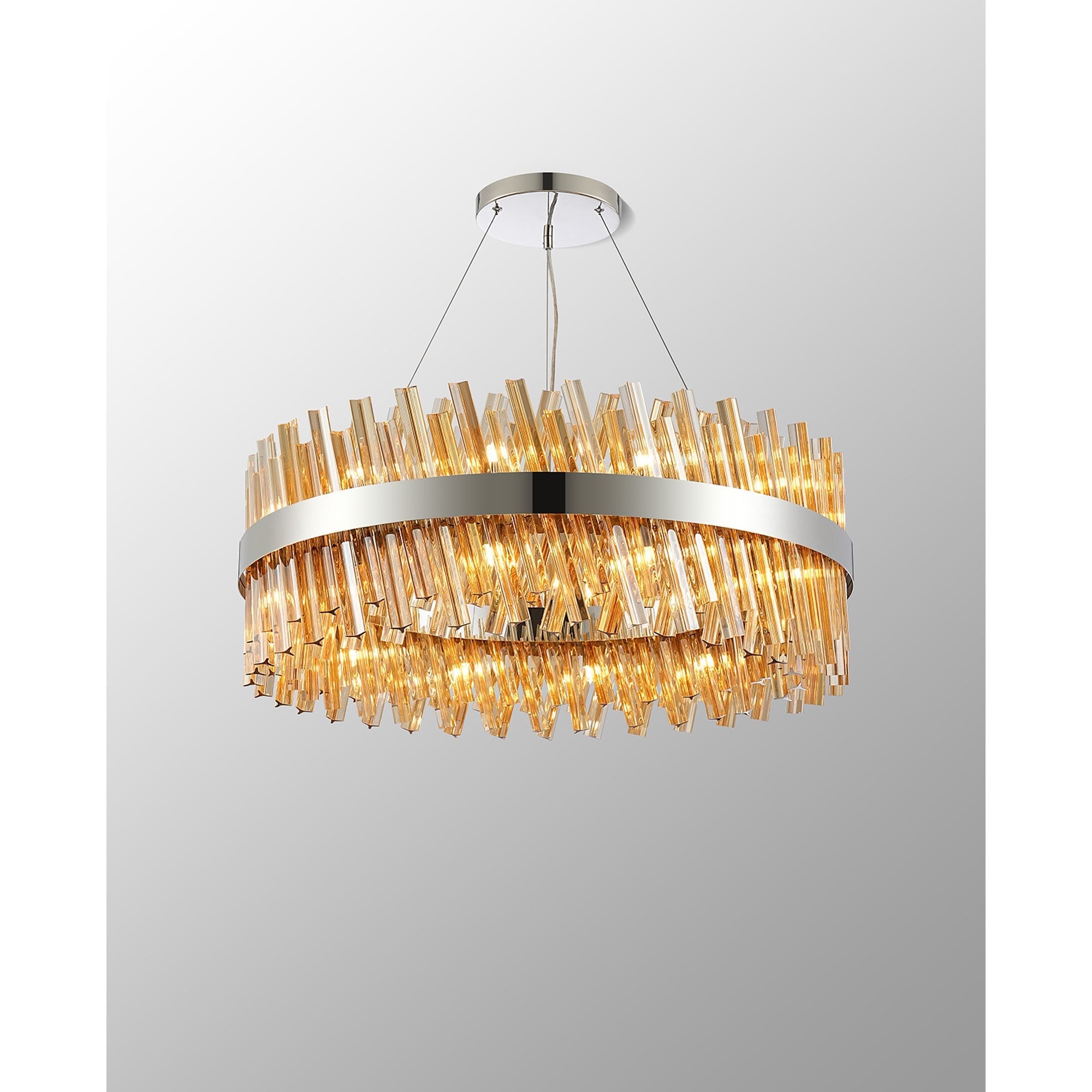 NL9502PN/AM9 Kaffer 24 Light Round Pendant Polished Nickel Amber