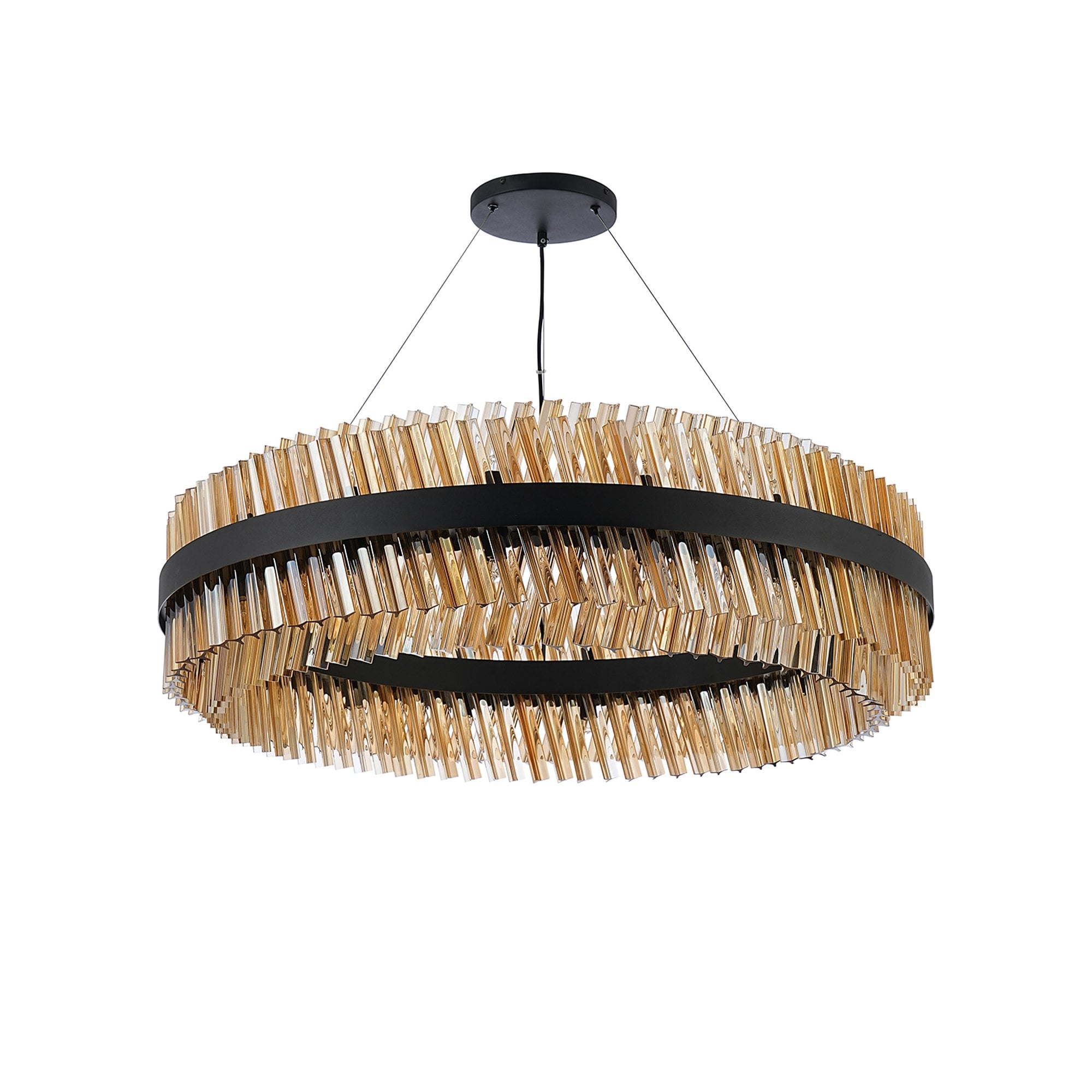 NL9504BL/AM9 Kaffer 32 Light Round Pendant Satin Black Amber