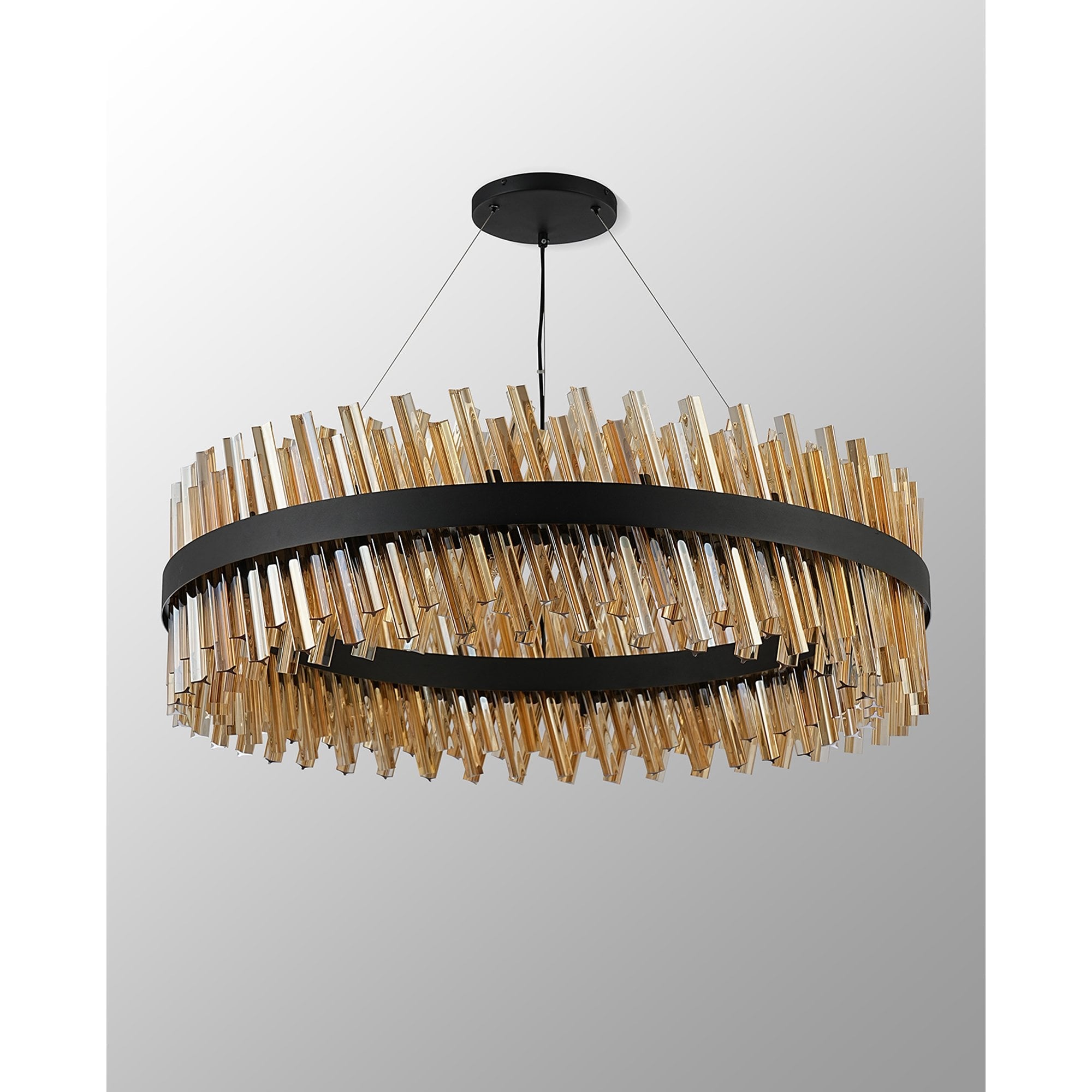 NL9504BL/AM9 Kaffer 32 Light Round Pendant Satin Black Amber