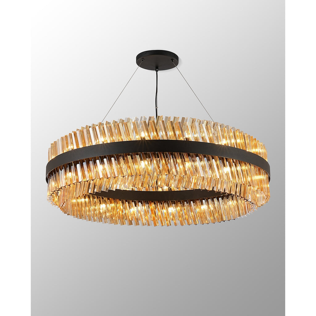 NL9504BL/AM9 Kaffer 32 Light Round Pendant Satin Black Amber