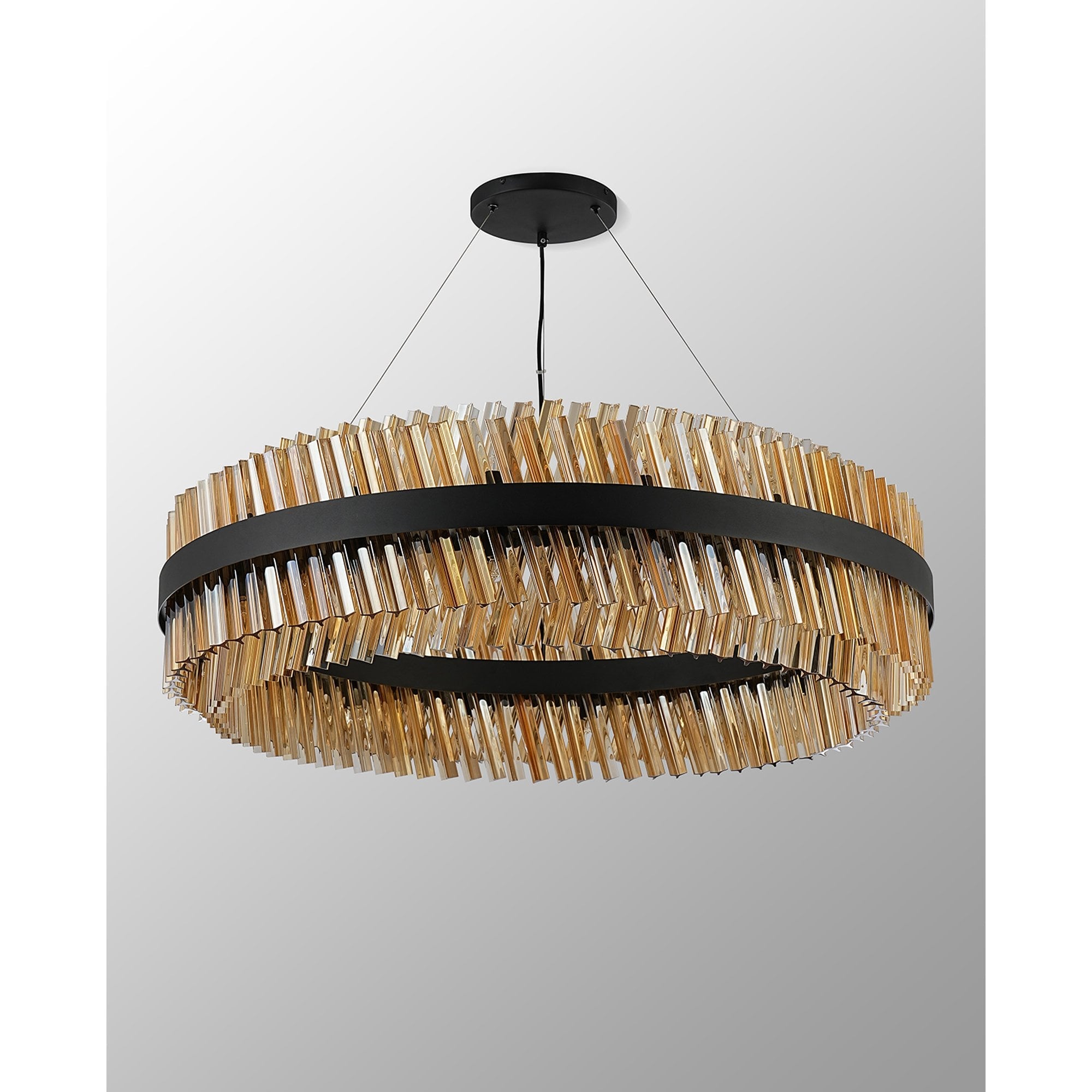 NL9504BL/AM9 Kaffer 32 Light Round Pendant Satin Black Amber