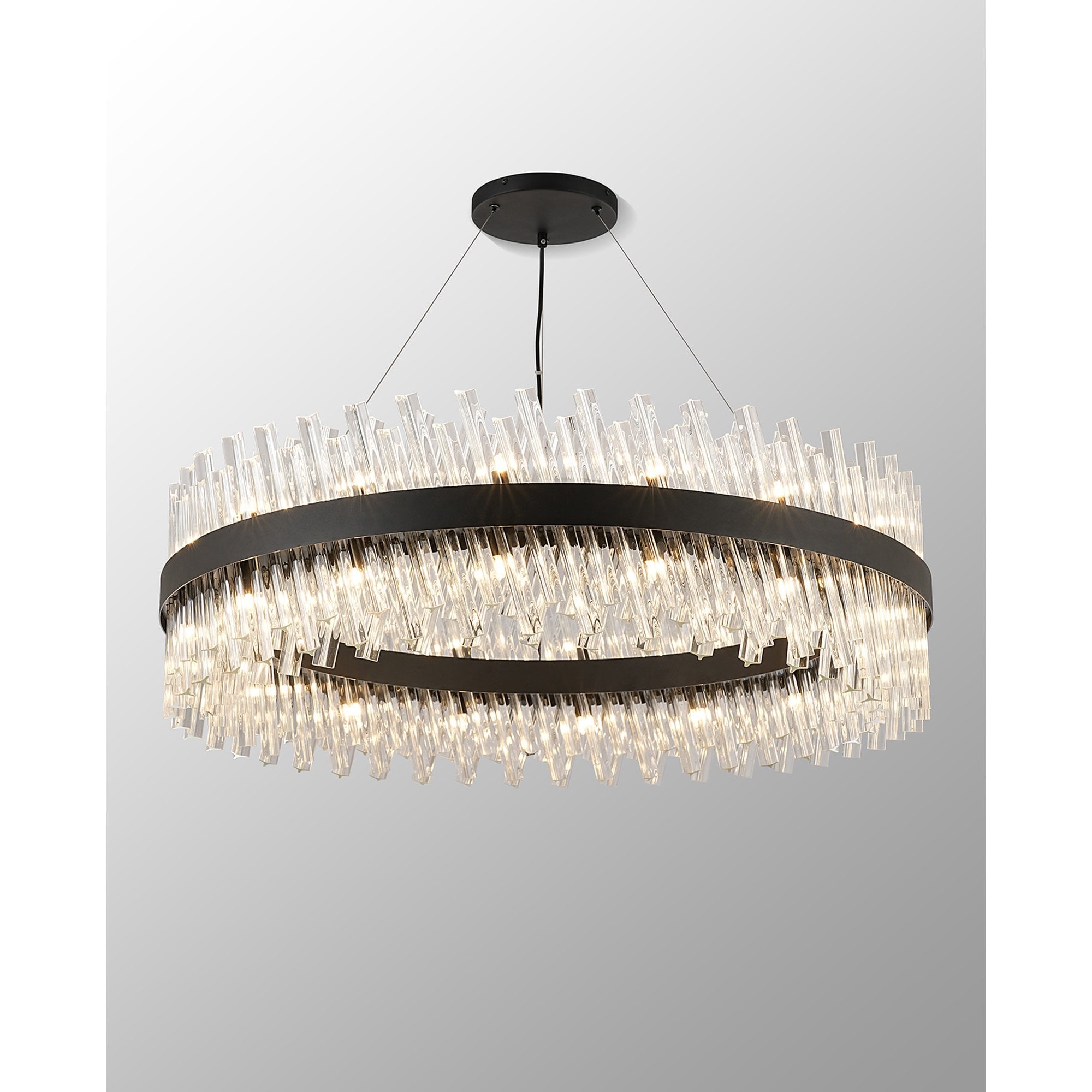 NL9504BL/CL9 Kaffer 32 Light Round Pendant Satin Black Clear