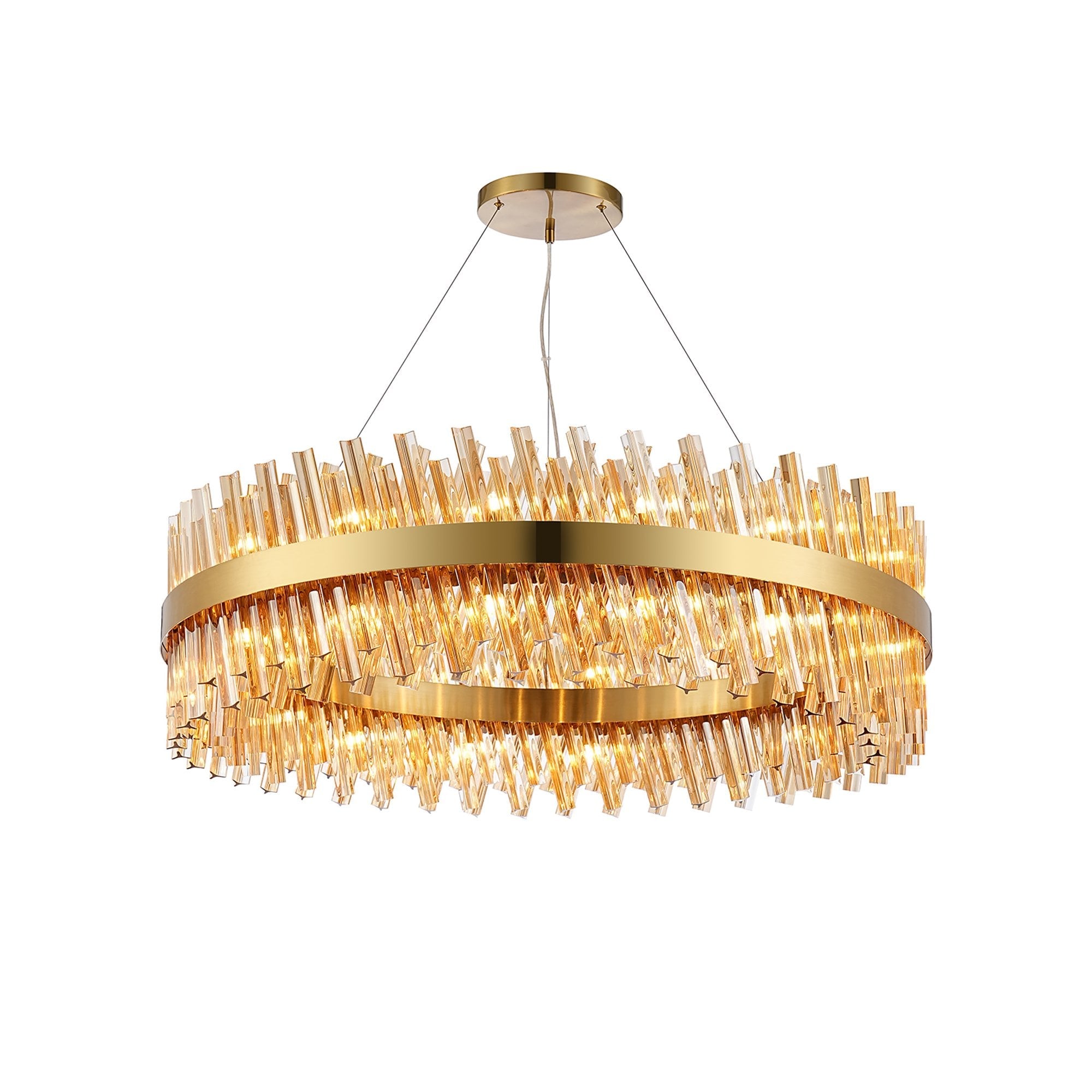 NL9504BR/AM9 Kaffer 32 Light Round Pendant Brass Amber