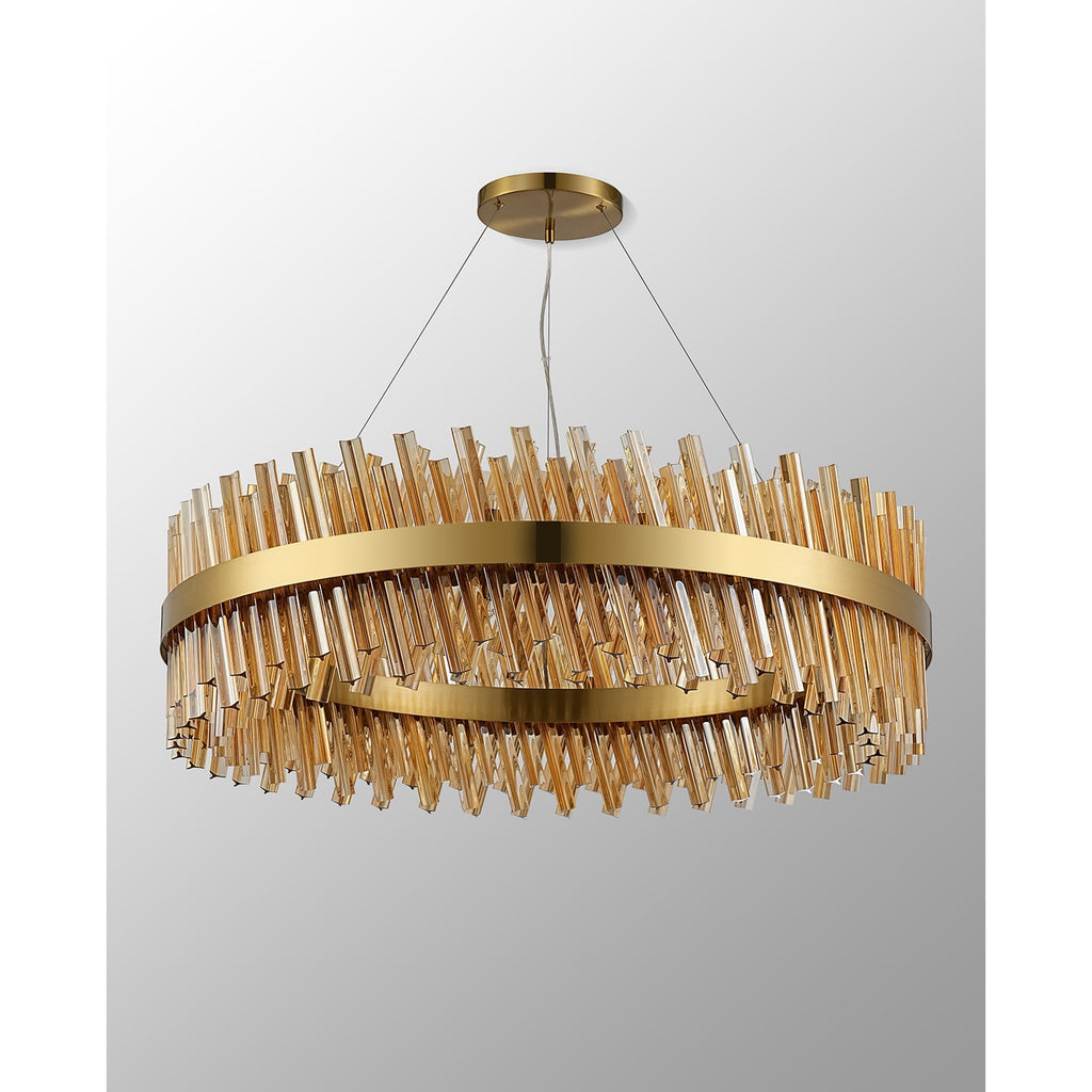 NL9504BR/AM9 Kaffer 32 Light Round Pendant Brass Amber