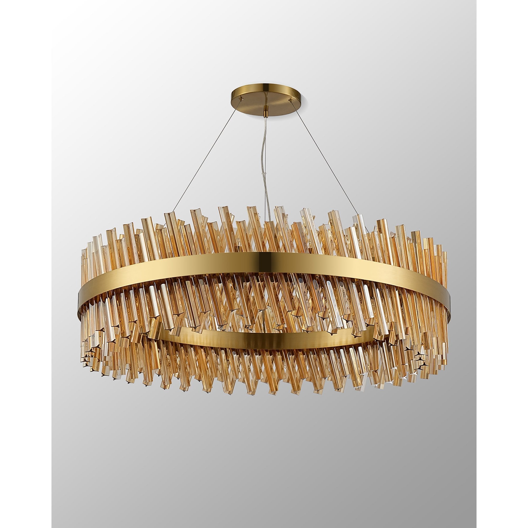 NL9504BR/AM9 Kaffer 32 Light Round Pendant Brass Amber
