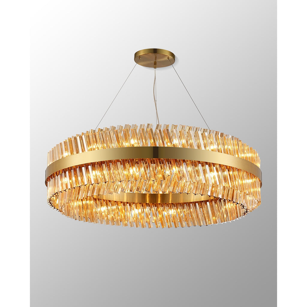 NL9504BR/AM9 Kaffer 32 Light Round Pendant Brass Amber