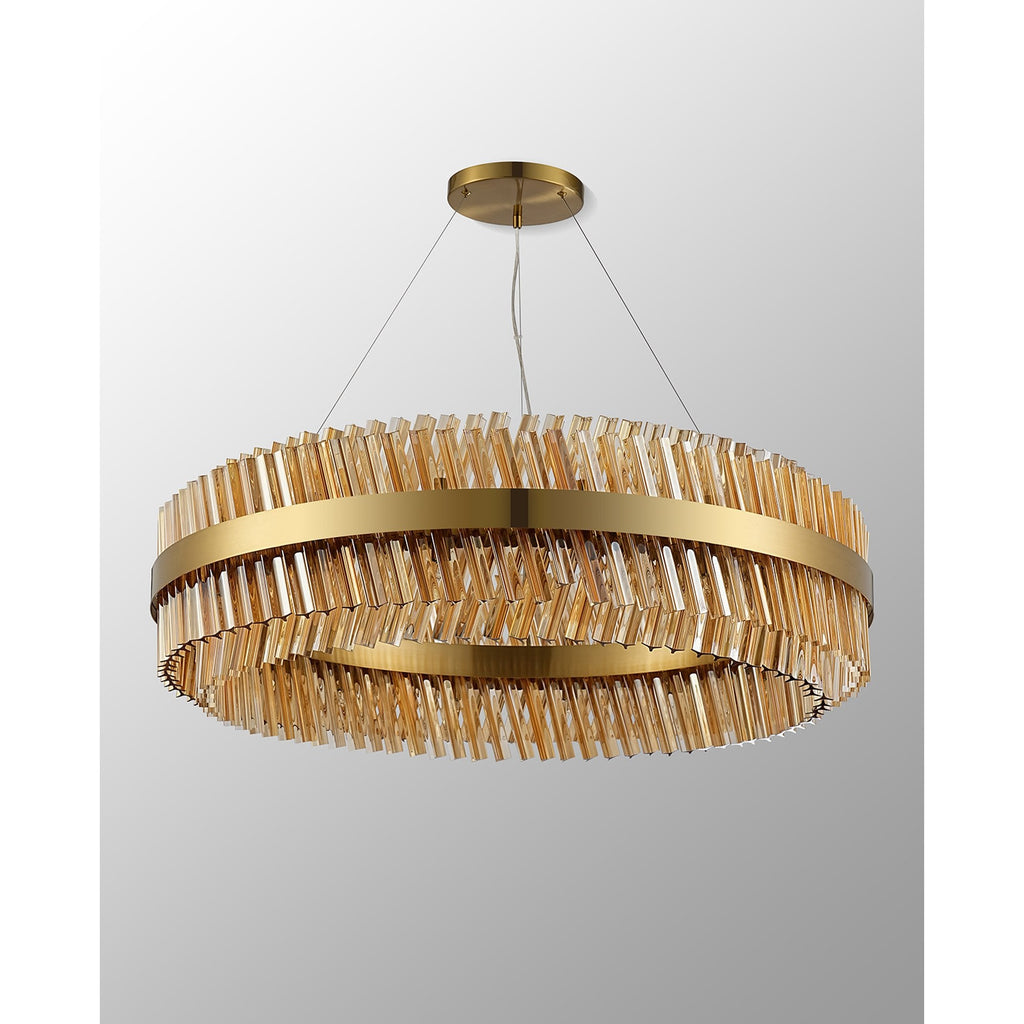 NL9504BR/AM9 Kaffer 32 Light Round Pendant Brass Amber