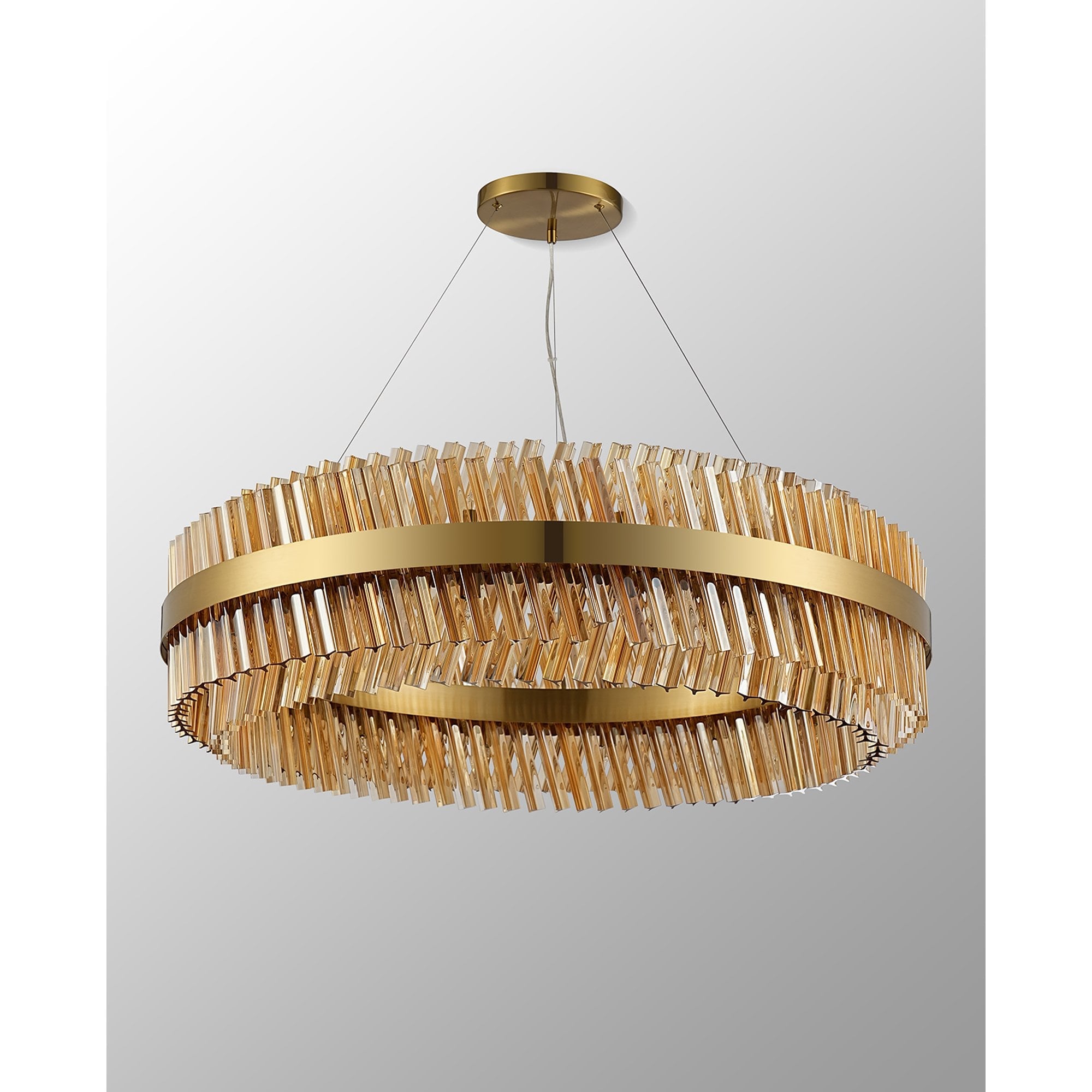 NL9504BR/AM9 Kaffer 32 Light Round Pendant Brass Amber