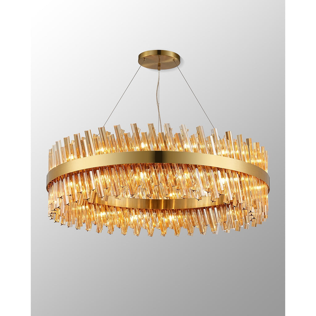 NL9504BR/AM9 Kaffer 32 Light Round Pendant Brass Amber