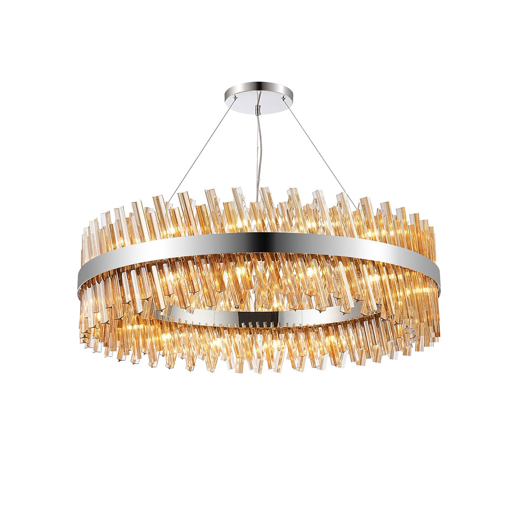 NL9504PN/AM9 Kaffer 32 Light Round Pendant Polished Nickel Amber