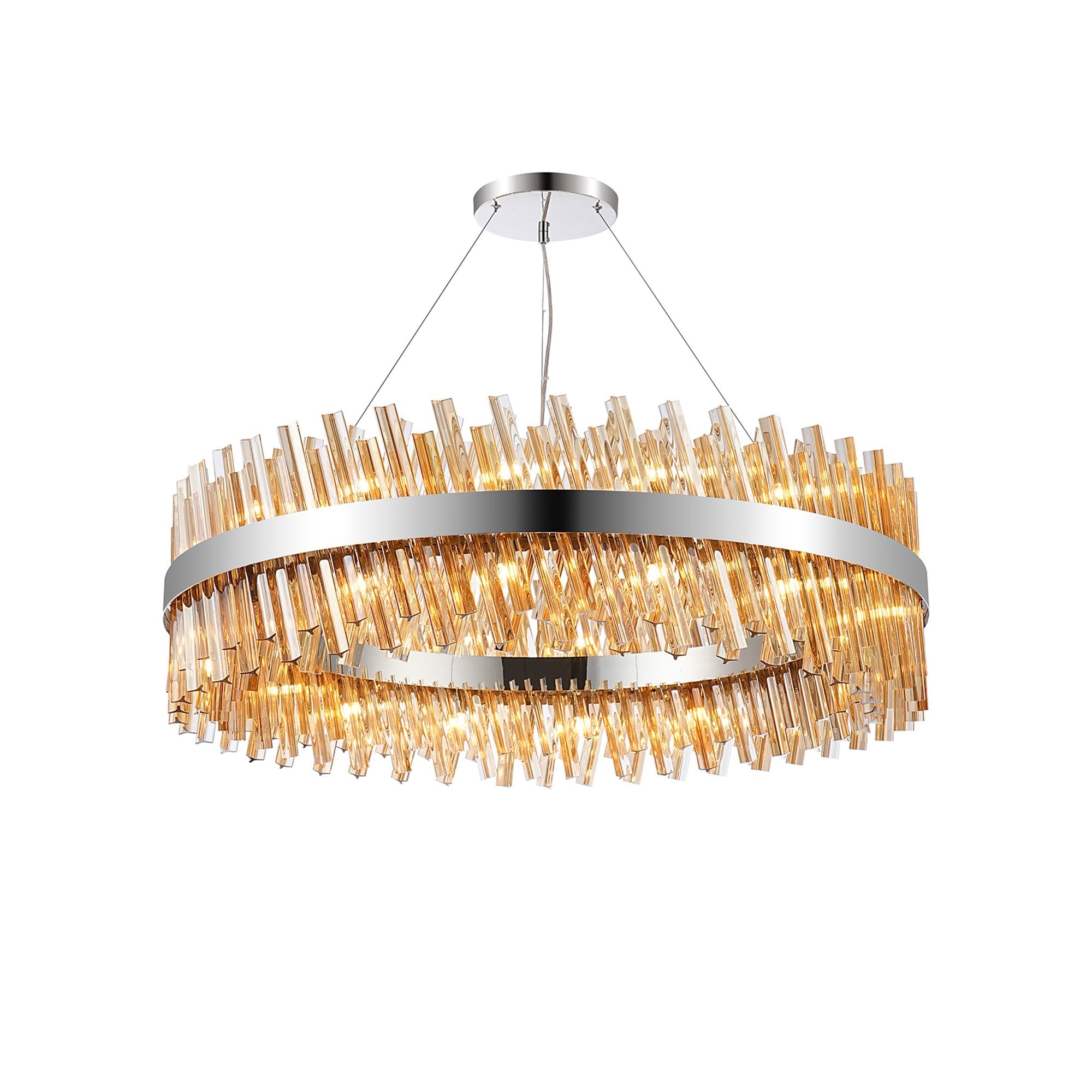 NL9504PN/AM9 Kaffer 32 Light Round Pendant Polished Nickel Amber