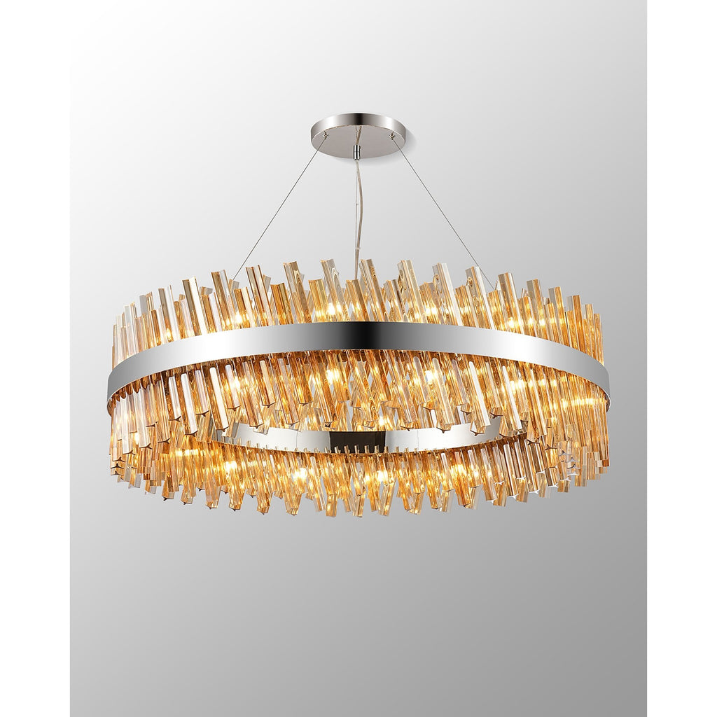 NL9504PN/AM9 Kaffer 32 Light Round Pendant Polished Nickel Amber