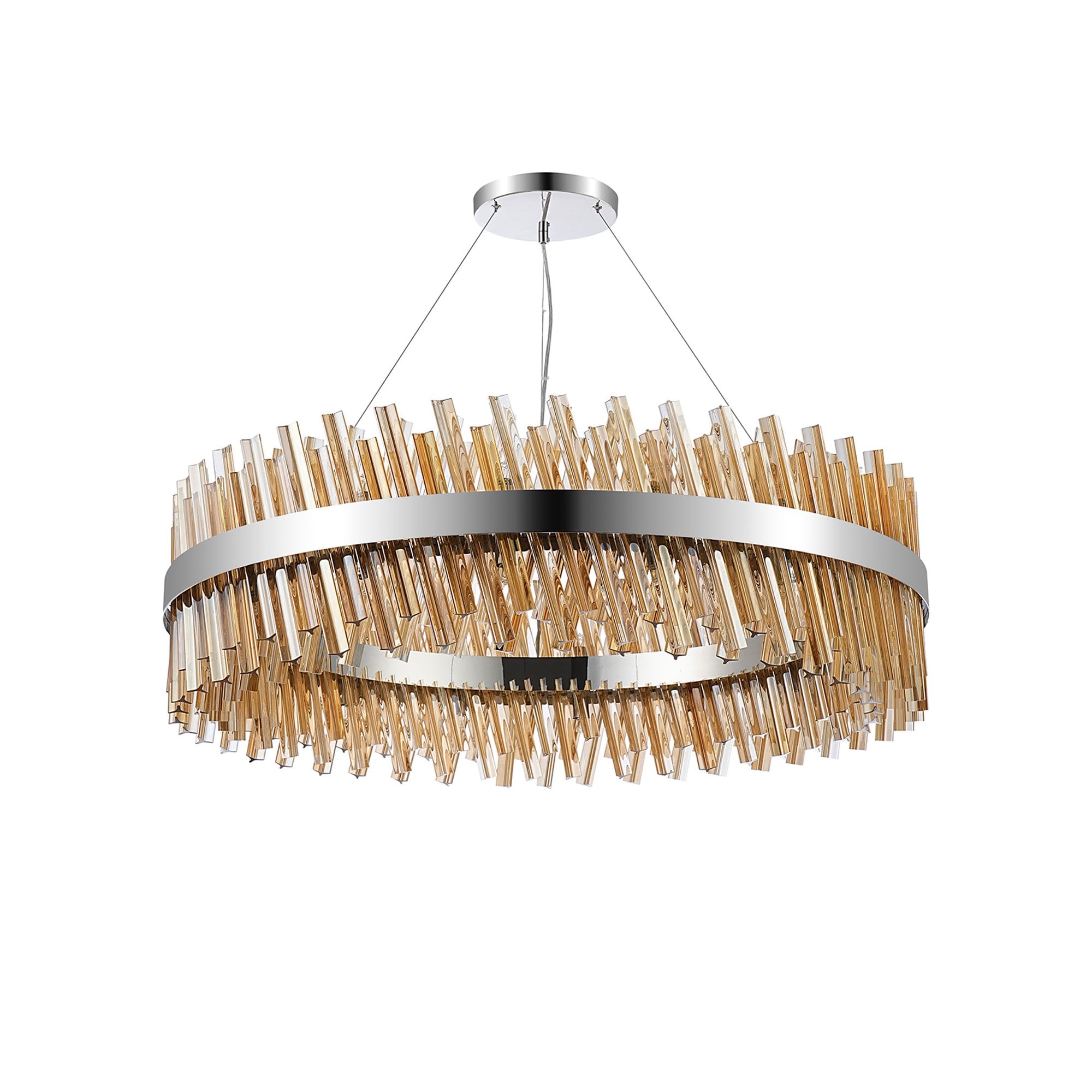 NL9504PN/AM9 Kaffer 32 Light Round Pendant Polished Nickel Amber