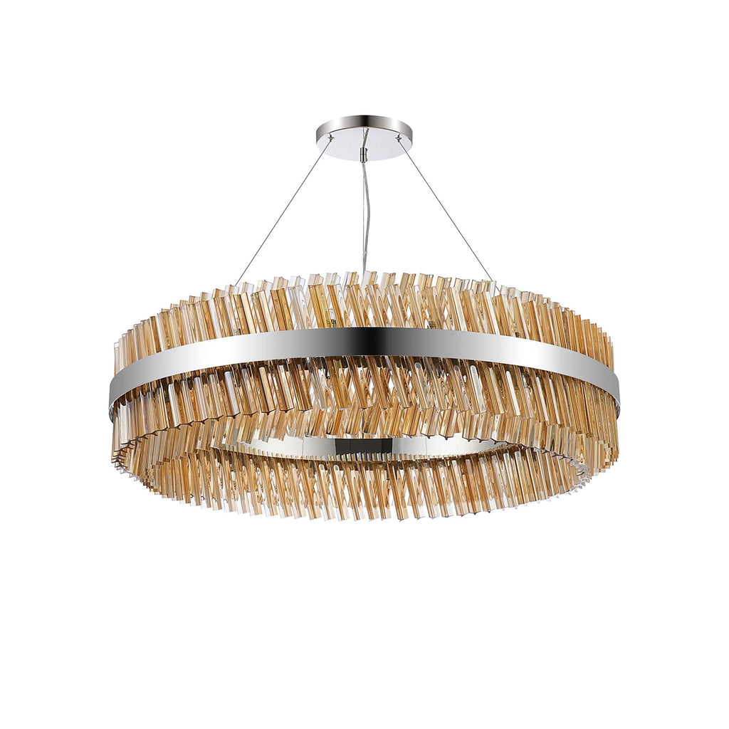NL9504PN/AM9 Kaffer 32 Light Round Pendant Polished Nickel Amber