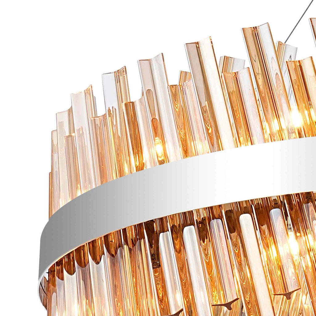 NL9504PN/AM9 Kaffer 32 Light Round Pendant Polished Nickel Amber