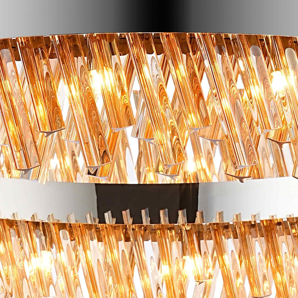 NL9504PN/AM9 Kaffer 32 Light Round Pendant Polished Nickel Amber