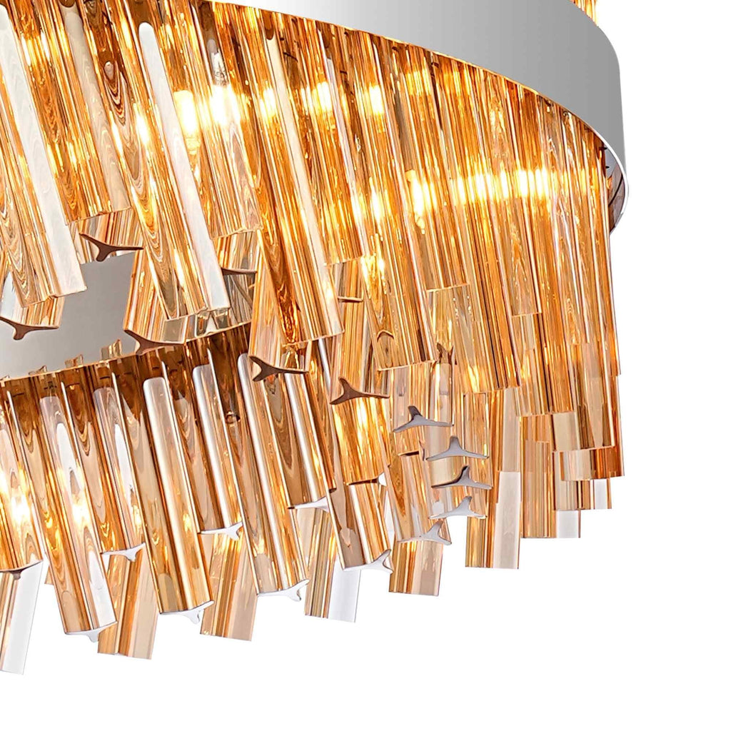 NL9504PN/AM9 Kaffer 32 Light Round Pendant Polished Nickel Amber