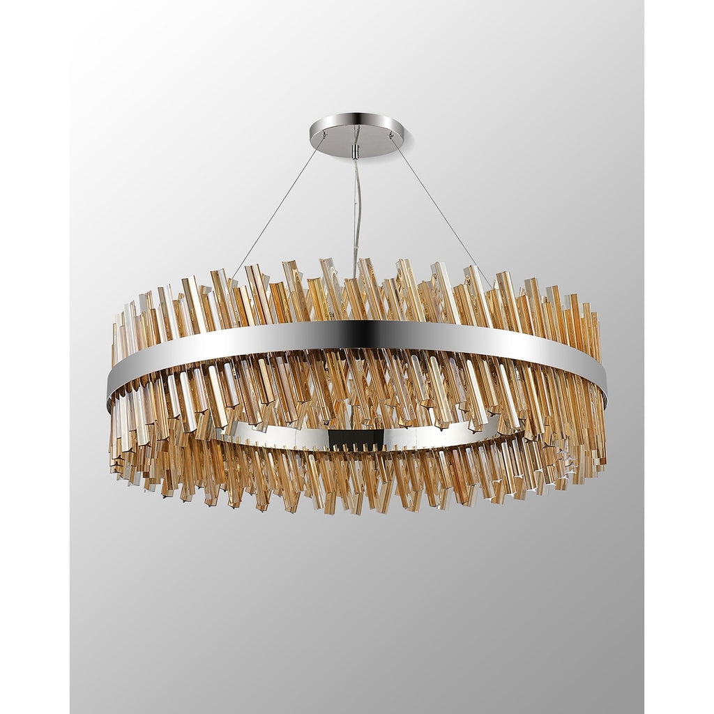 NL9504PN/AM9 Kaffer 32 Light Round Pendant Polished Nickel Amber
